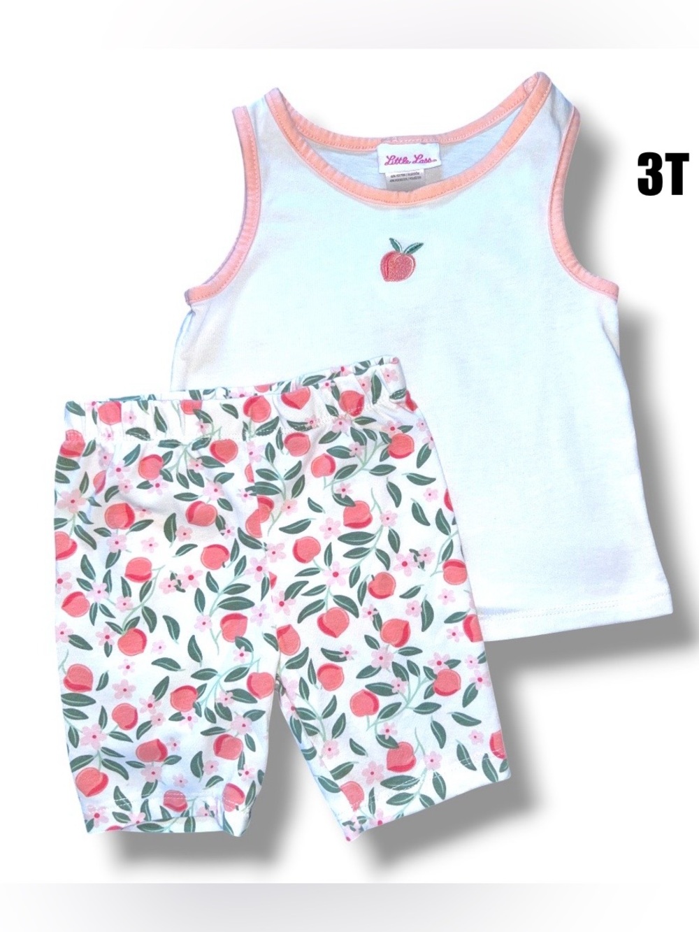 Little Lass White & Peach Fruit-Print Tank Top and Shorts Set size 3T